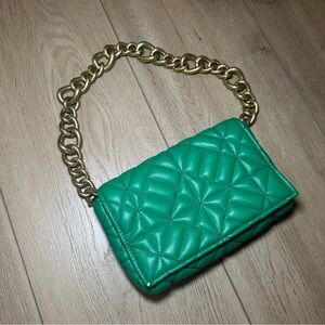 Green Quilted Chain Shoulder Bag
